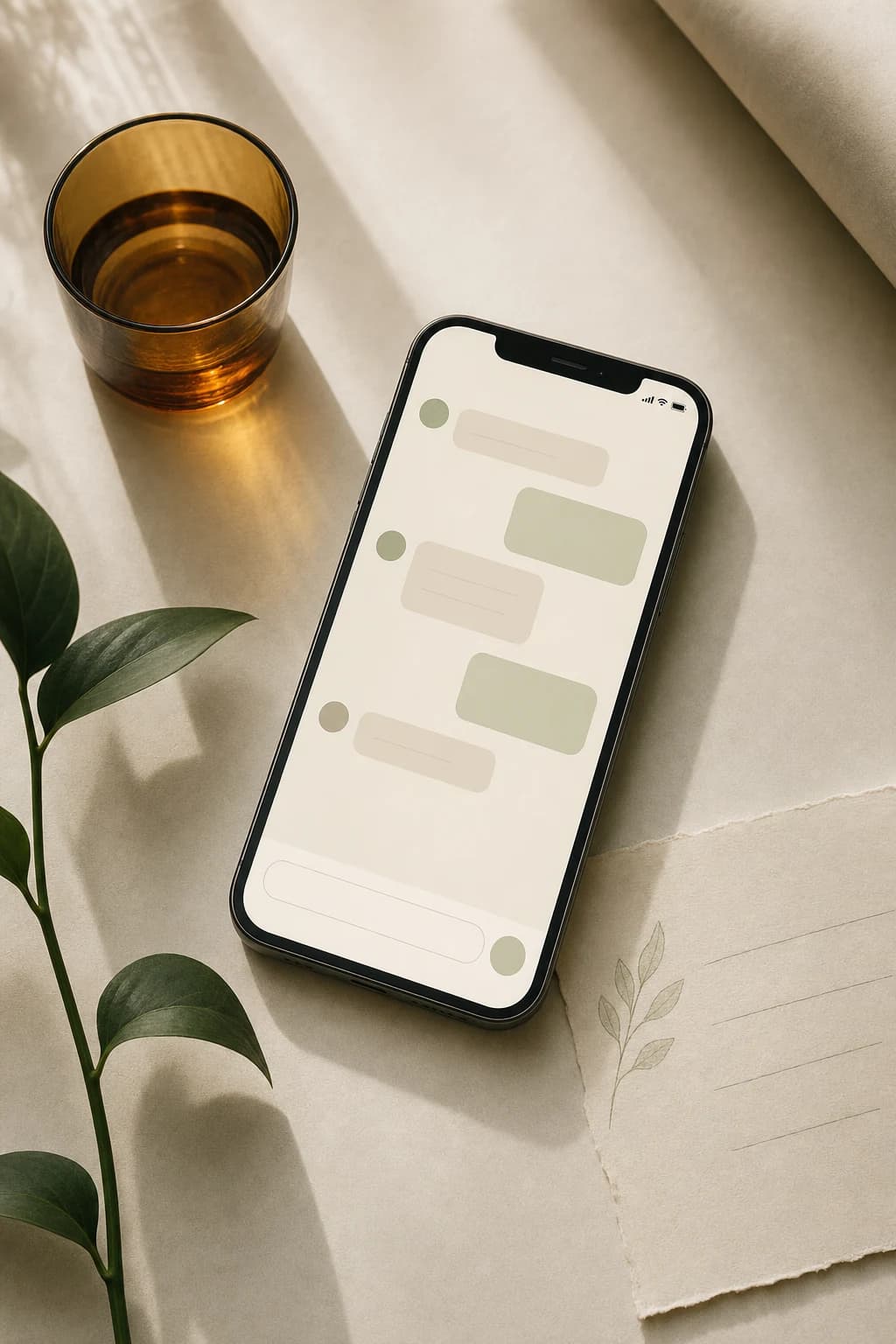 Celular em uma mesa clara ao lado de um caderno